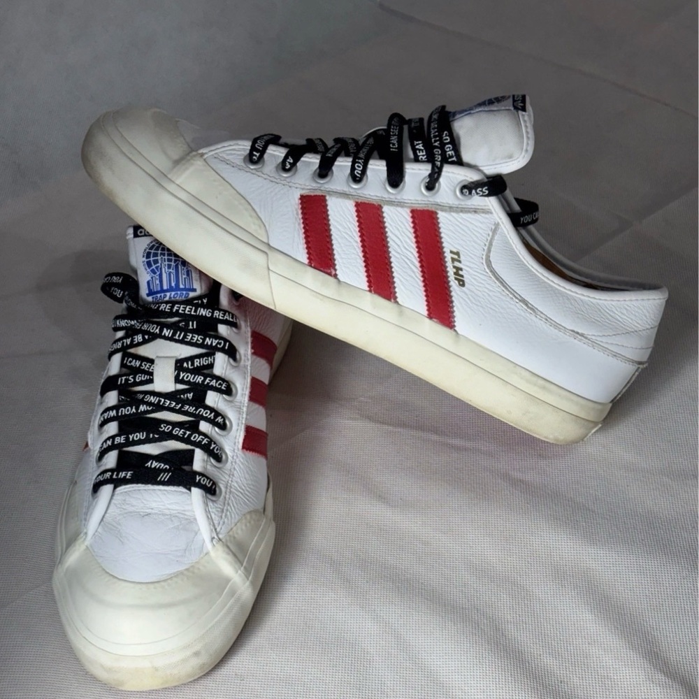 Adidas Men's White Sneakers with Red Stripes